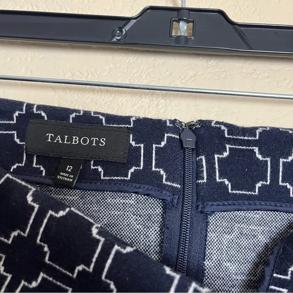 Talbots‎ White Blue Geometric Print Stretch Cotton Mini Skirt, Size 12